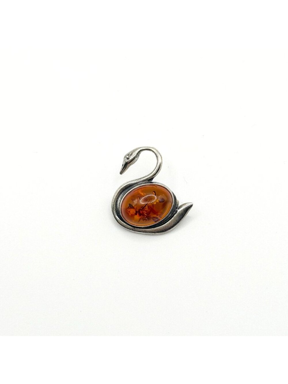 925 Sterling Silver Swan Brooch Pin Pendant With Baltic Honey Amber